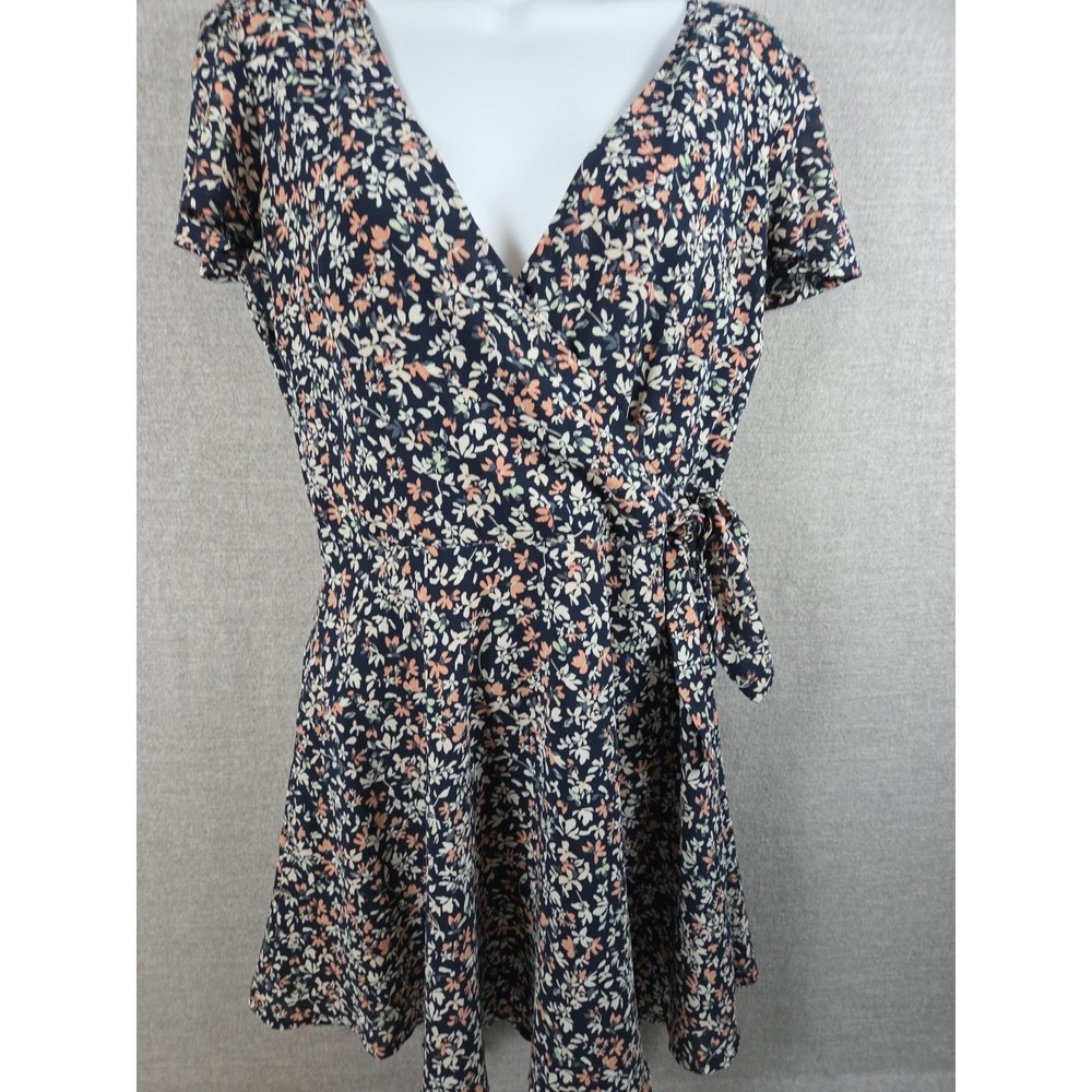Abercrombie & Fitch Women's S Navy Floral Print Faux Wrap Mini Dress Retro Y2K